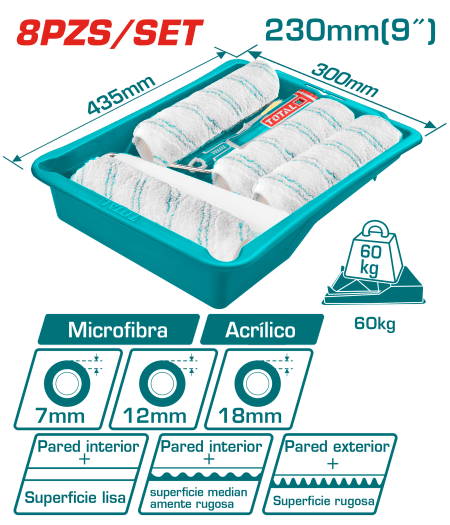 SET DE RODILLOS DE PINTAR + BANDEJA Y REPUESTOS 8PCS