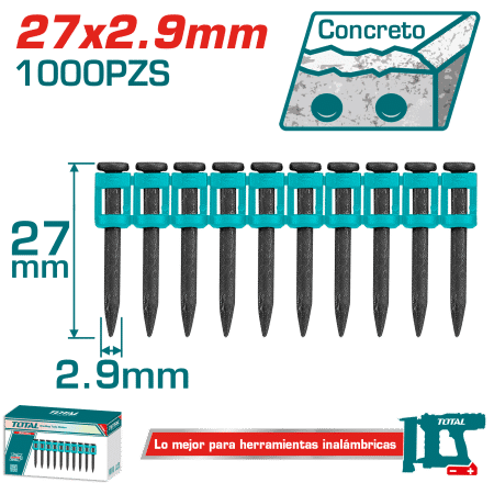 SET CLAVOS DISPARO CONTINUO 27X2.9MM 1000PCS ACERO 60