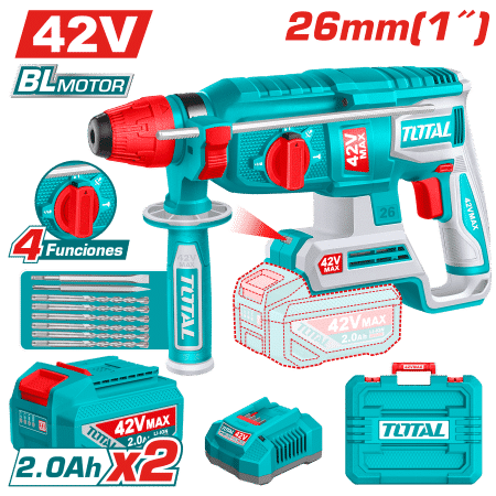 ROTOMARTILLO SDS+ 42V 26MM 2.5J 0-5000BPM BRUSHLESS 2X2.0AH +ACC MALETIN INDUSTRIAL