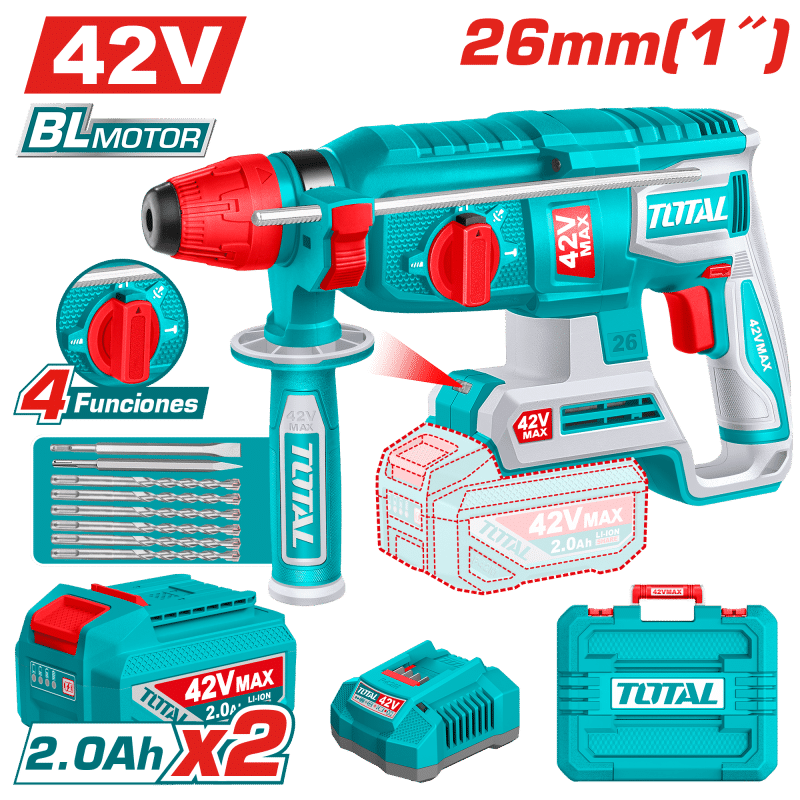 ROTOMARTILLO SDS+ 42V 26MM 2.5J 0-5000BPM BRUSHLESS 2X2.0AH +ACC MALETIN INDUSTRIAL