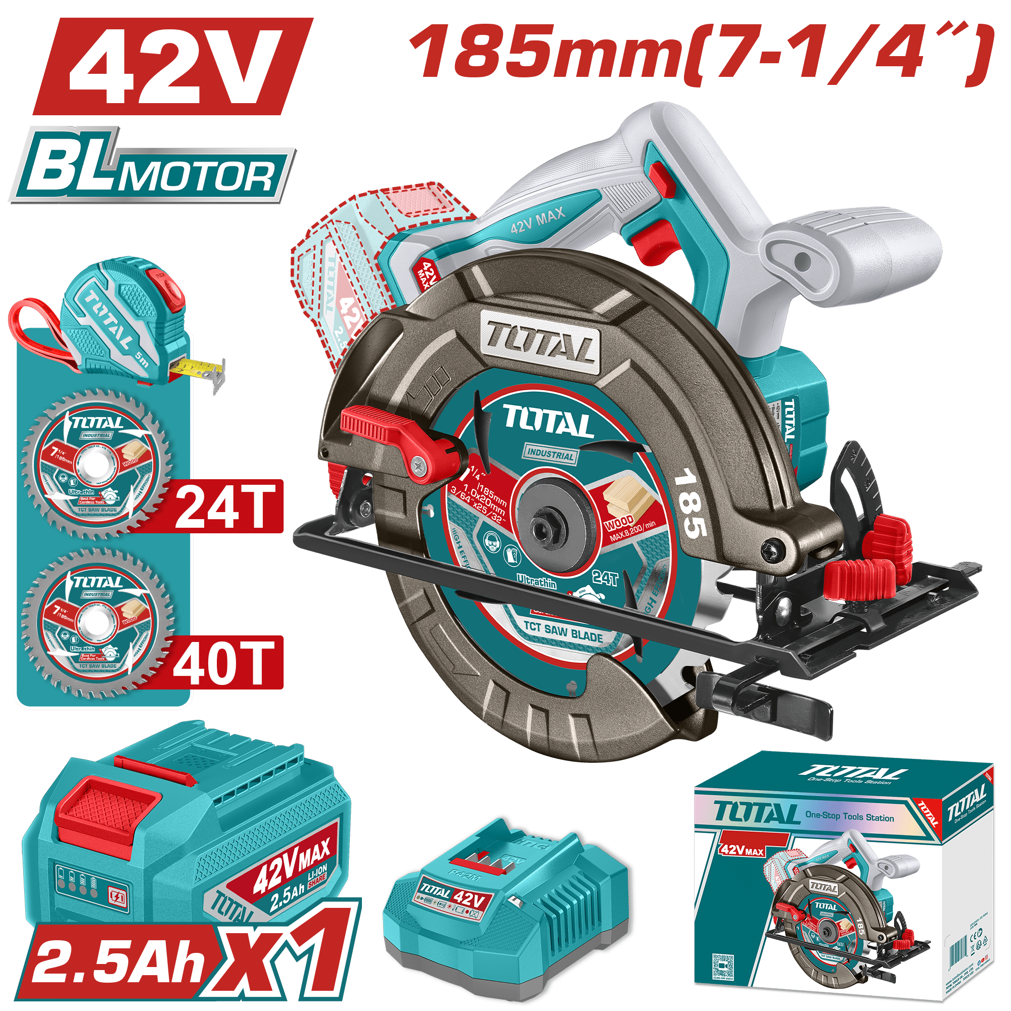 SIERRA CIRCULAR 42V 4800RPM 185MM BRUSHLESS 1X2.5AH +ACC INDUSTRIAL
