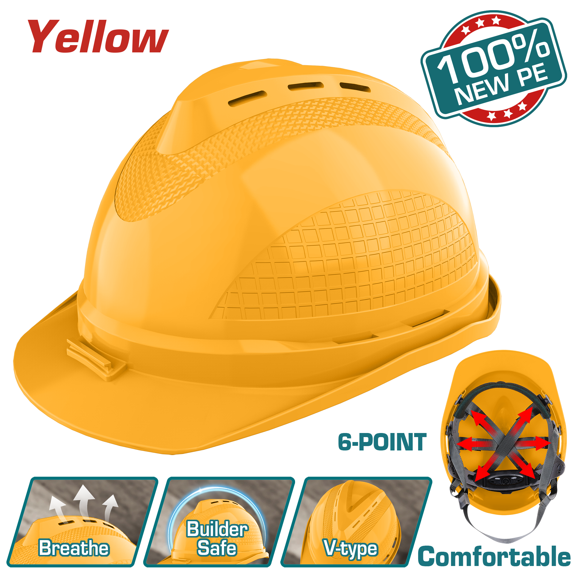 CASCO DE SEGURIDAD 100% NEW PE 6 PUNTOS CONFORTABLE 380G NARANJA INDUSTRIAL