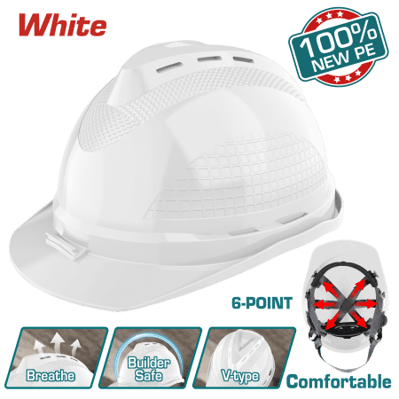 CASCO DE SEGURIDAD 100% NEW PE 6 PUNTOS CONFORTABLE 380G BLANCO INDUSTRIAL