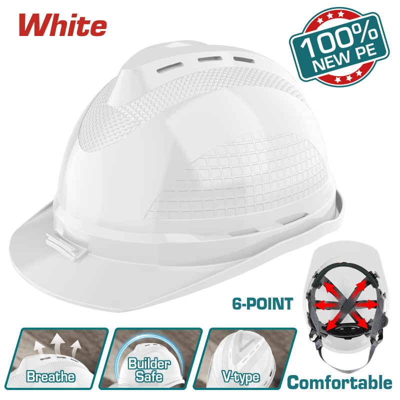 CASCO DE SEGURIDAD 100% NEW PE 6 PUNTOS CONFORTABLE 380G BLANCO INDUSTRIAL