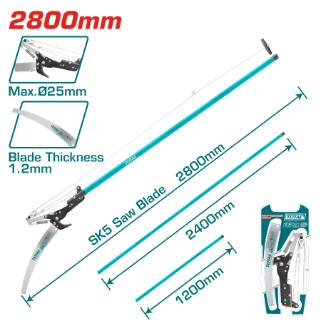 SIERRA DE MANGO EXTENDIBLE 2800MM HOJA:1.2MM SK5 TRIPLE DIENTE INDUSTRIAL