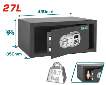 CAJA FUERTE ELECTRONICA 27L 430X350X200MM 10.7KG