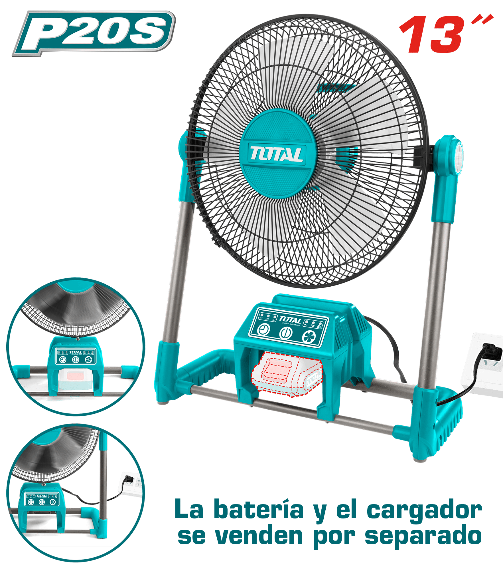 VENTILADOR 20V 13'' 3 VELOCIDADES ANGULO AJUSTABLE