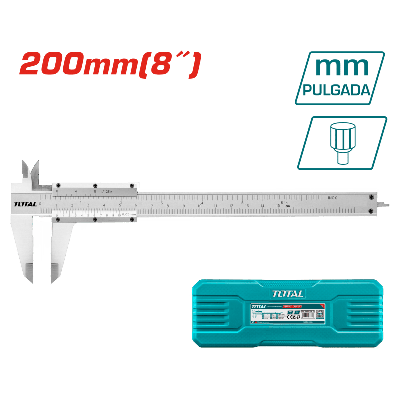 CALIBRADOR VERNIER 200MM (8'') ACERO AL CARBON CON ESTUCHE