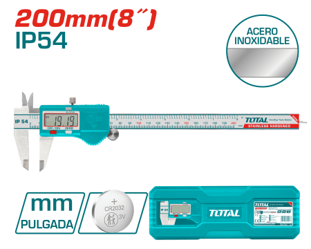 CALIBRADOR VERNIER 200MM (8'') ACERO AL CARBON 3V DIGITAL IP54 CON ESTUCHE
