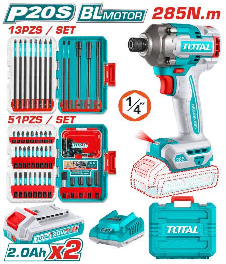 COMBO DESTORNILLADOR IMPACTO + PUNTAS Y ACCESORIOS 2X2.0AH + MALETIN INDUSTRIAL