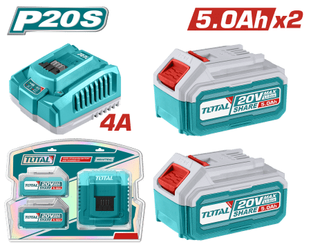 SET DE BATERIAS LI-ION 20V 5.0AH 2PCS + CARGADOR INDUSTRIAL