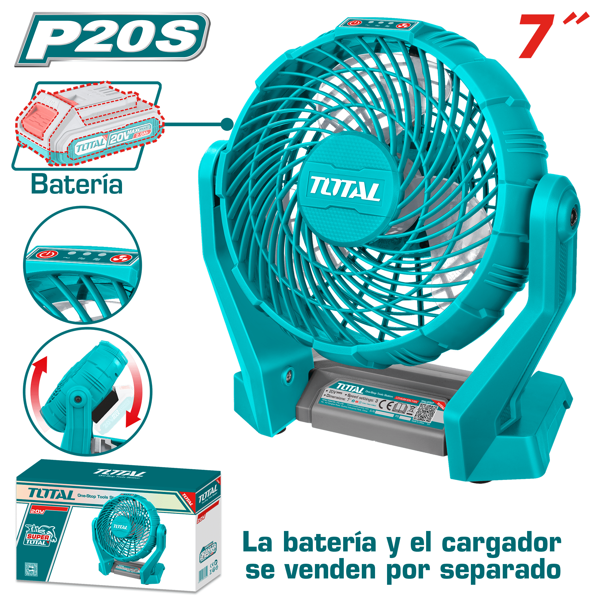 VENTILADOR 20V 7'' ANGULO AJUSTABLE