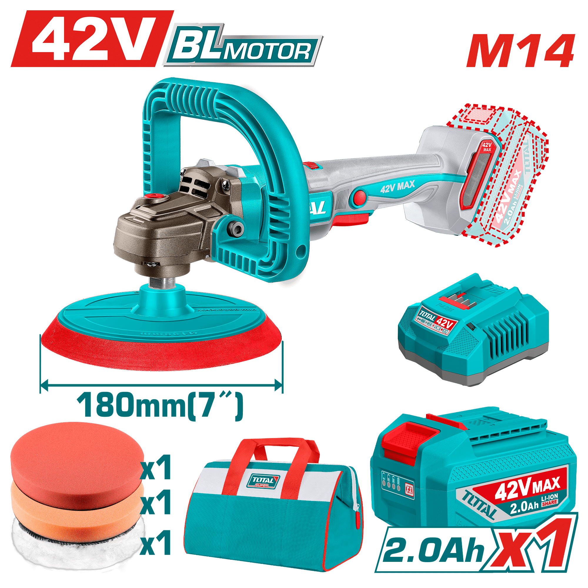 PULIDORA ANGULAR 42V 180MM 4000-25000RPM M14 V.VARIABLE INDUSTRIAL