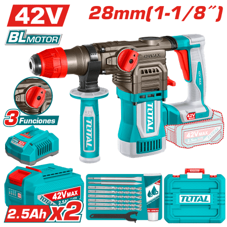 ROTOMARTILLO SDS+ 42V 28MM 4.5J 0-4400BPM BRUSHLESS 2X2.5AH +ACC MALETIN INDUSTRIAL