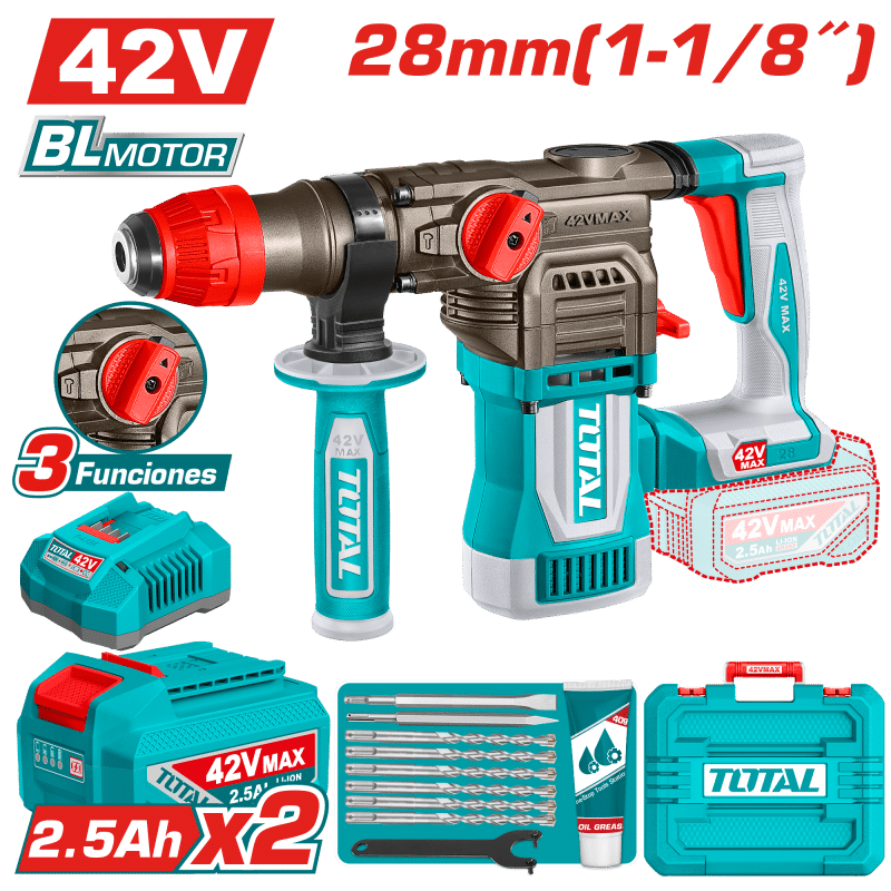ROTOMARTILLO SDS+ 42V 28MM 4.5J 0-4400BPM BRUSHLESS 2X2.5AH +ACC MALETIN INDUSTRIAL