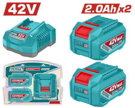 SET DE BATERIAS LI-ION 42V 2.0AH 2PCS + CARGADOR INDUSTRIAL