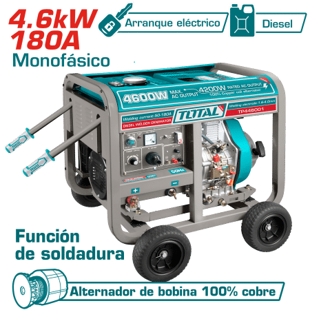 GENERADOR 4.6KW + SOLDADOR 180A E:1.6-4MM DIESEL ENCENDIDO ELECTRICO