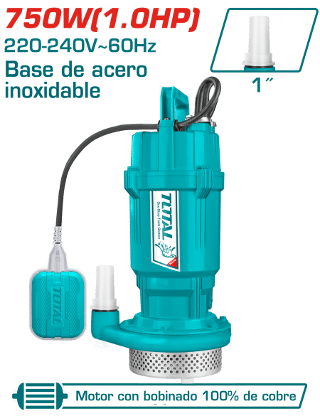 BOMBA SUMERGIBLE AC INOX 750W(1.0HP) H:32M C:7.5M3/H S:1''