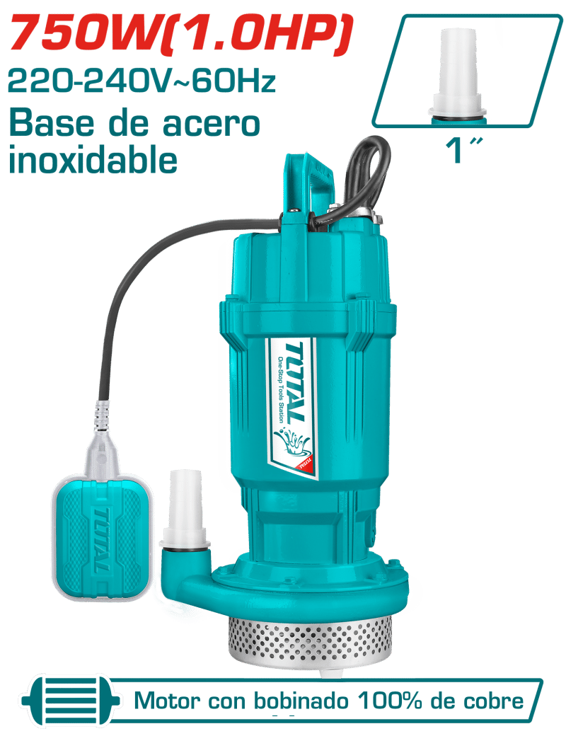 BOMBA SUMERGIBLE AC INOX 750W(1.0HP) H:32M C:7.5M3/H S:1''