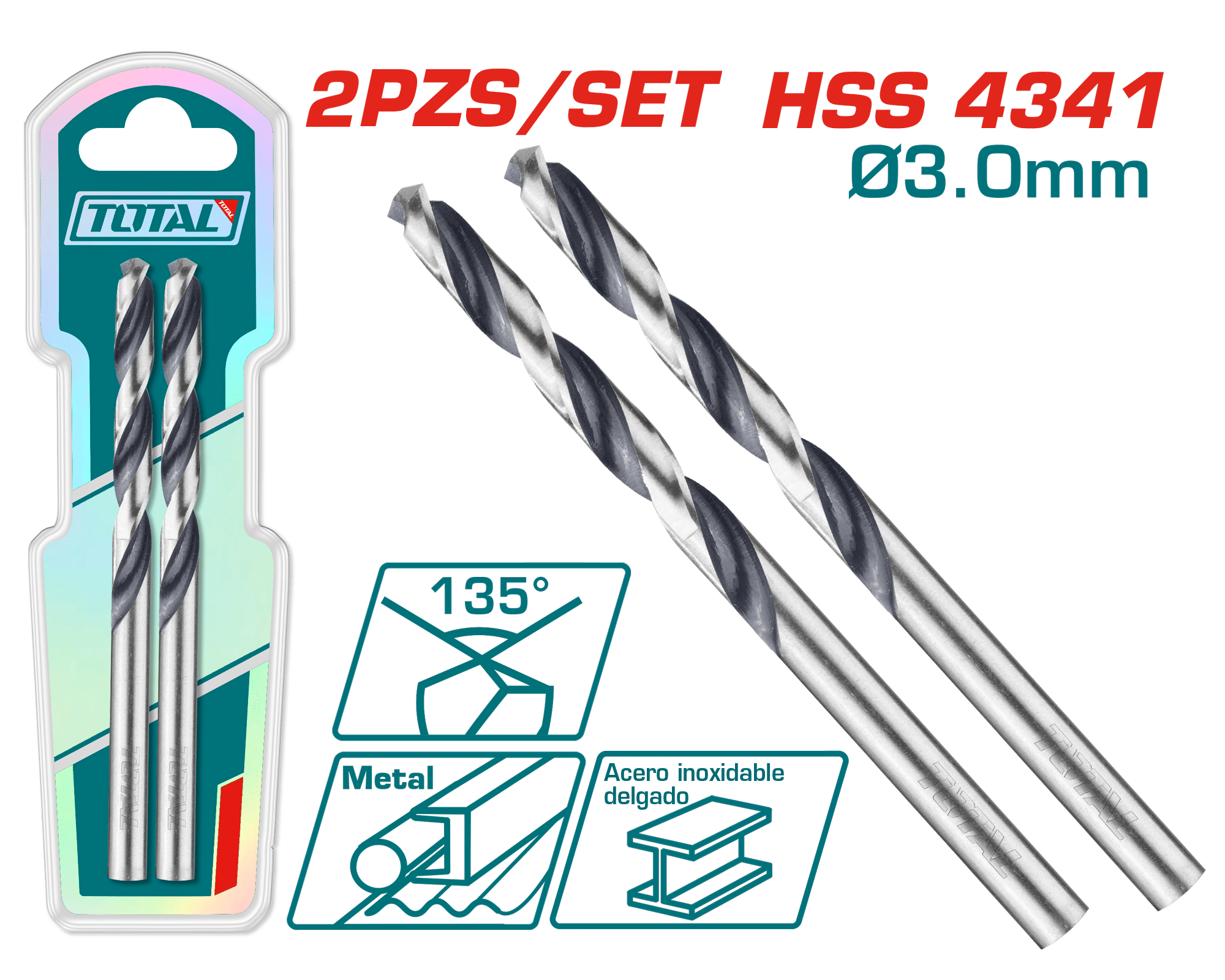 SET BROCA HSS 4341 D:3.0MM 135º 2PCS INDUSTRIAL