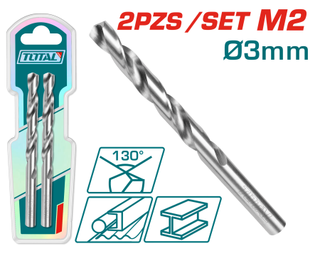 SET BROCA M2 HSS D:3.0MM 130º 2PCS INDUSTRIAL