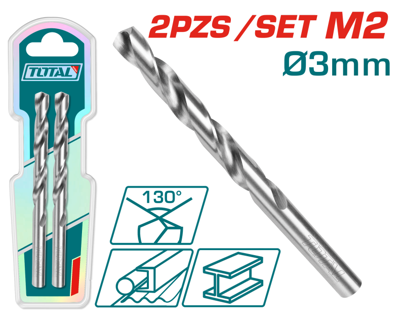 SET BROCA M2 HSS D:3.0MM 130º 2PCS INDUSTRIAL