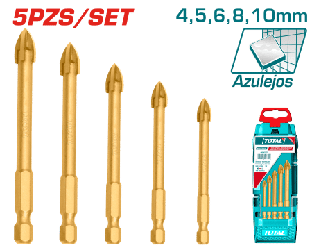SET DE BROCAS P/VIDRIO 5PCS 4-10MM INDUSTRIAL