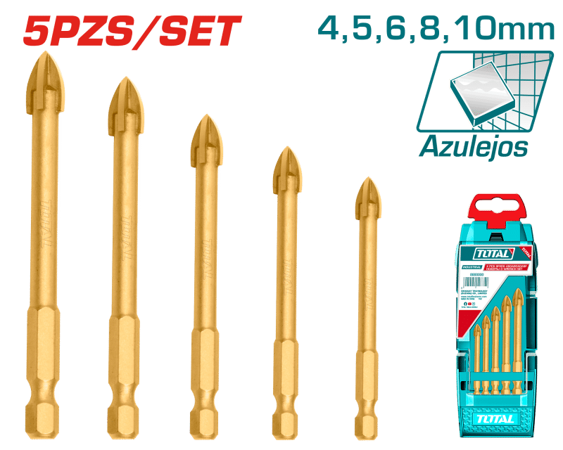 SET DE BROCAS P/VIDRIO 5PCS 4-10MM INDUSTRIAL