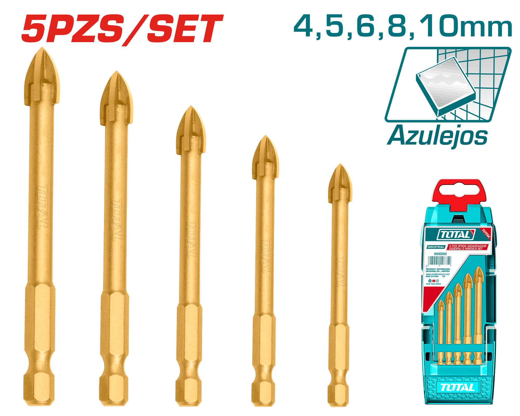 SET DE BROCAS P/VIDRIO 5PCS 4-10MM INDUSTRIAL
