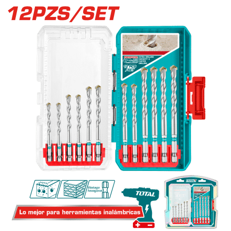 SET DE BROCAS ALBAÑILERIA 12PCS 3-10MM HEX + ESTUCHE INDUSTRIAL