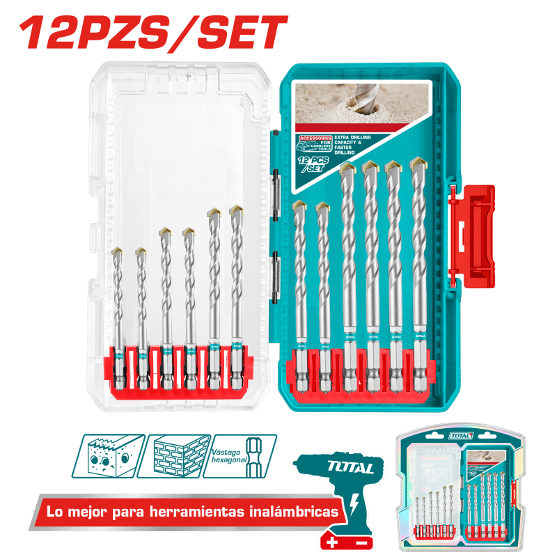 SET DE BROCAS ALBAÑILERIA 12PCS 3-10MM HEX + ESTUCHE INDUSTRIAL