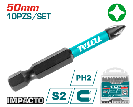 SET DE PUNTAS 50MM PH2 S2 10PCS MAGNETICAS INDUSTRIAL