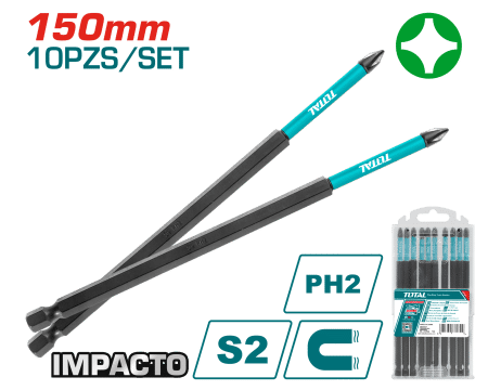 SET DE PUNTAS 200MM IMPACTO PH2 S2 MAGNETICAS 10PCS INDUSTRIAL