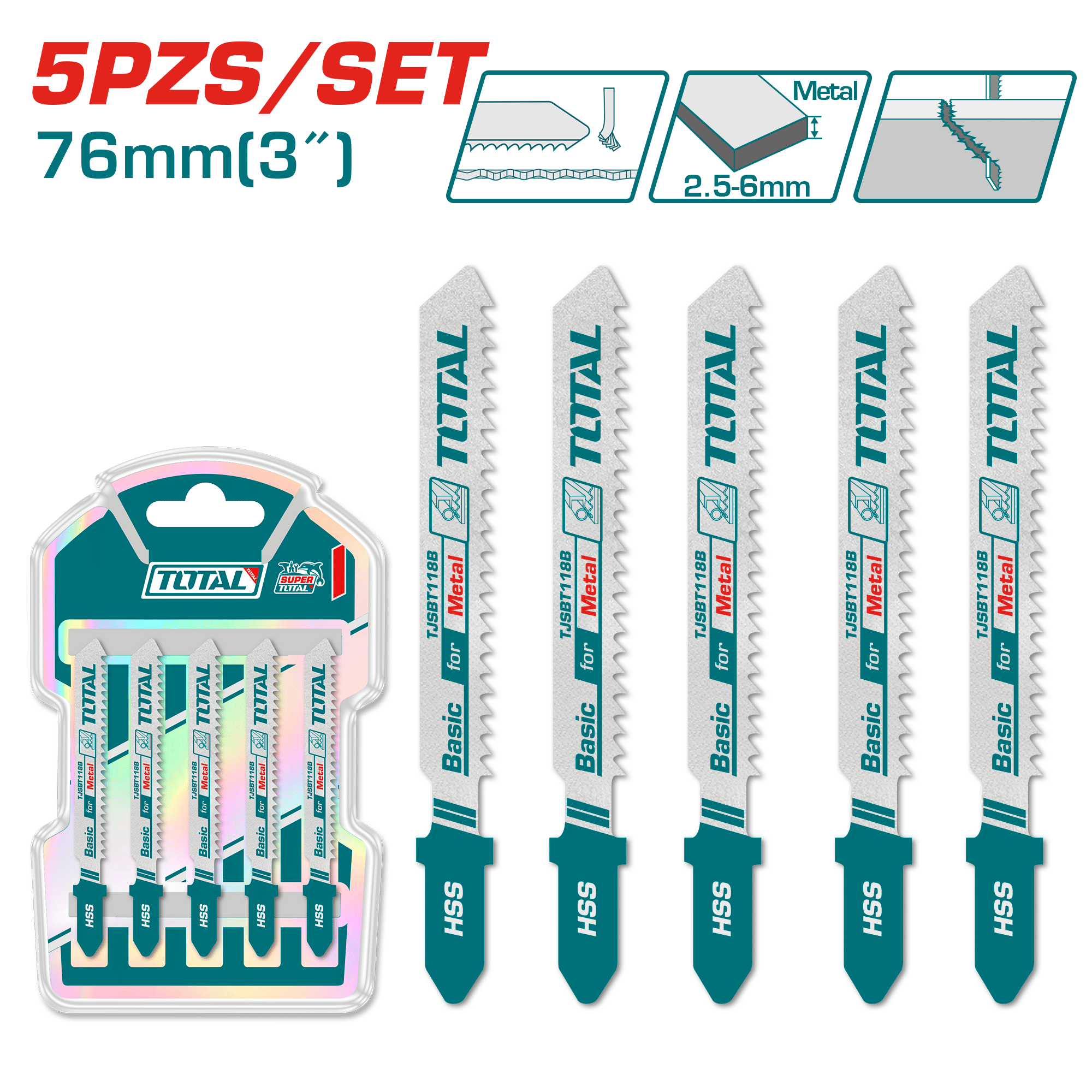 HOJAS PARA SIERRA CALADORA 76MM 12TPI HSS 5PCS/SET