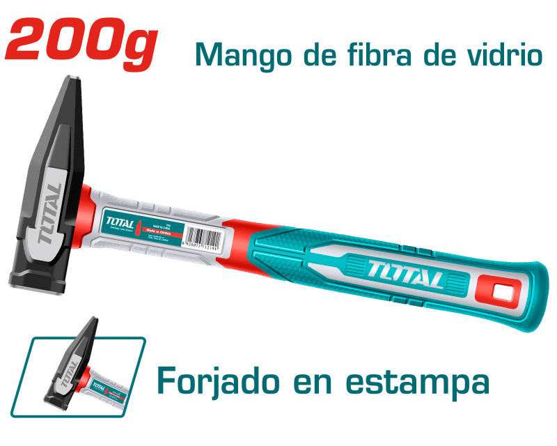 MARTILLO MECANICO 200G ACERO AL CARBON 45 + MANGO FIBRA DE VIDRIO