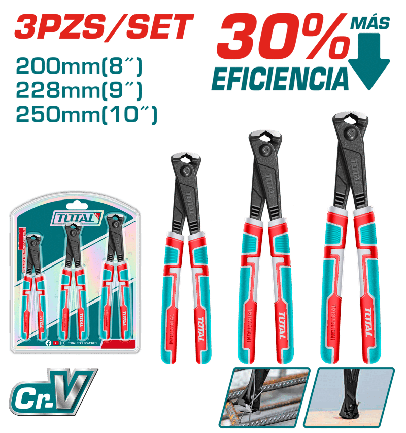 SET DE PINZAS TENAZA 3PCS 8 / 9 / 10 INCH CR-V / MANGO TPR INDUSTRIAL