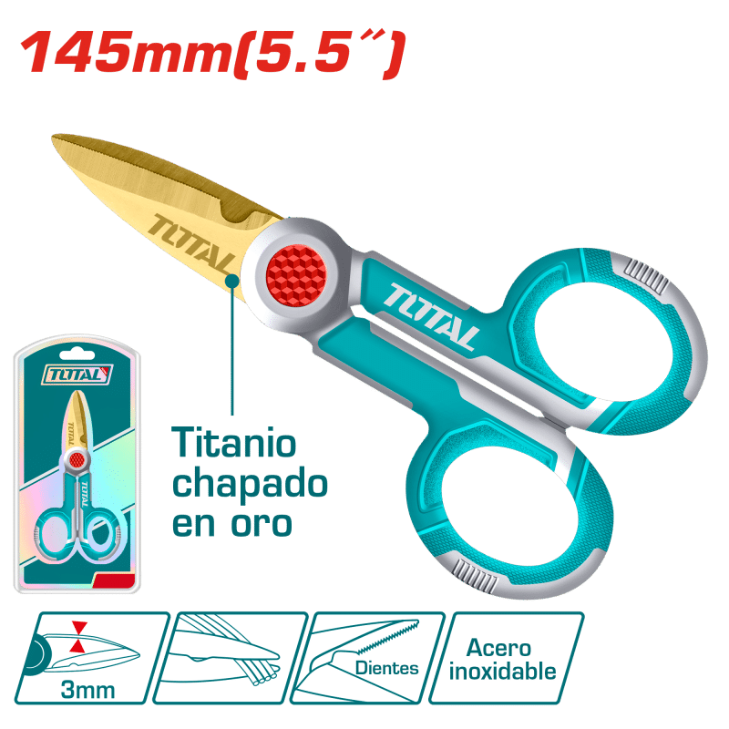 TIJERA ELECTRICISTA 145MM ACERO INOX 3.0MM PUNTA TITANIO