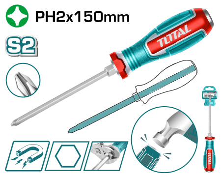 DESARMADOR DE GOLPE S2 PH2X150MM HEX MAGNETICO INDUSTRIAL