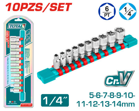 SET DE SOCKETS 1/4'' 10PCS 5-14MM INDUSTRIAL