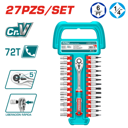 SET RACHET 1/4 + SOCKET 50BV30 27PCS INDUSTRIAL
