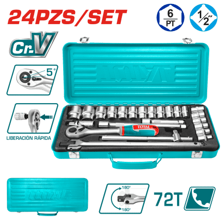 SET RACHET 1/2 + SOCKET 50BV30 24PCS MALETIN INDUSTRIAL