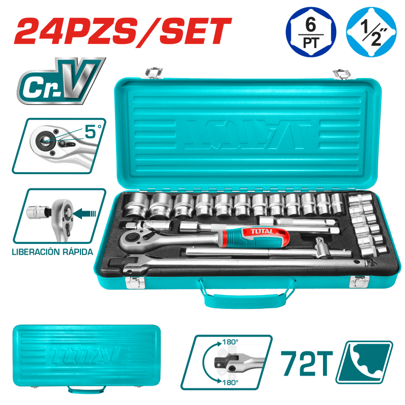 SET RACHET 1/2 + SOCKET 50BV30 24PCS MALETIN INDUSTRIAL