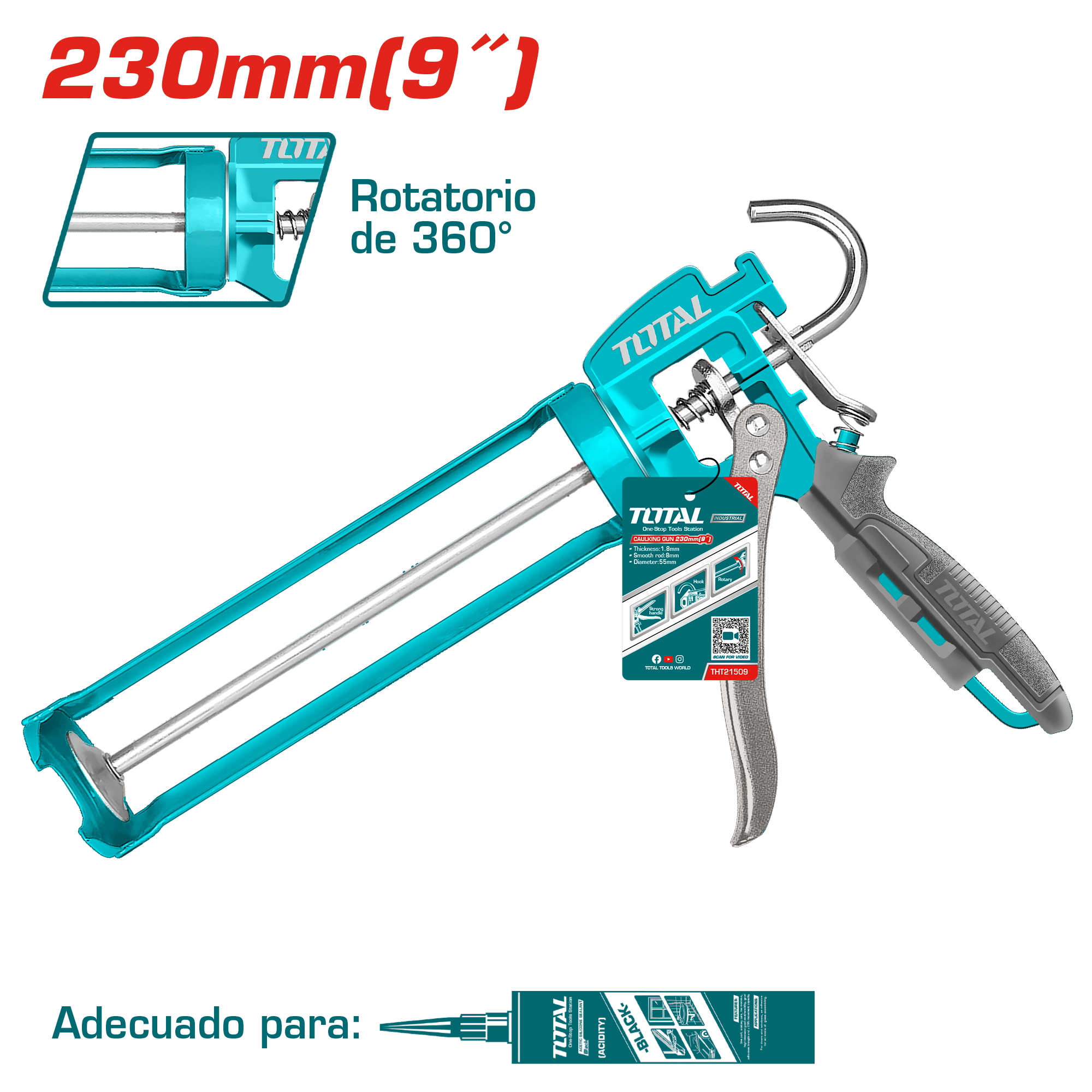 PISTOLA CALAFATEO 230MM(9PULG) D:55MM MANGO ALUMINIO DOBLE EMPUJE