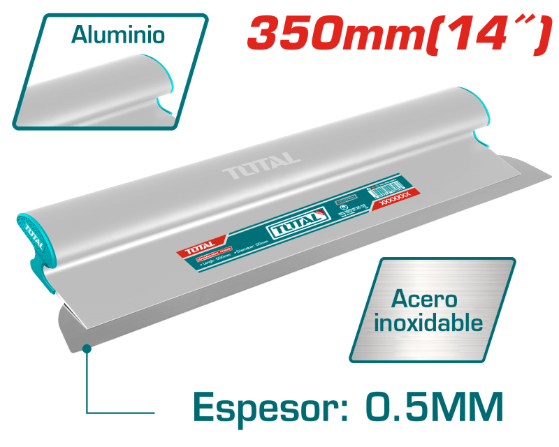 ESPATULA DE EMPASTADO DRYWALL 350MM TH:0.5MM ACERO INOX INDUSTRIAL