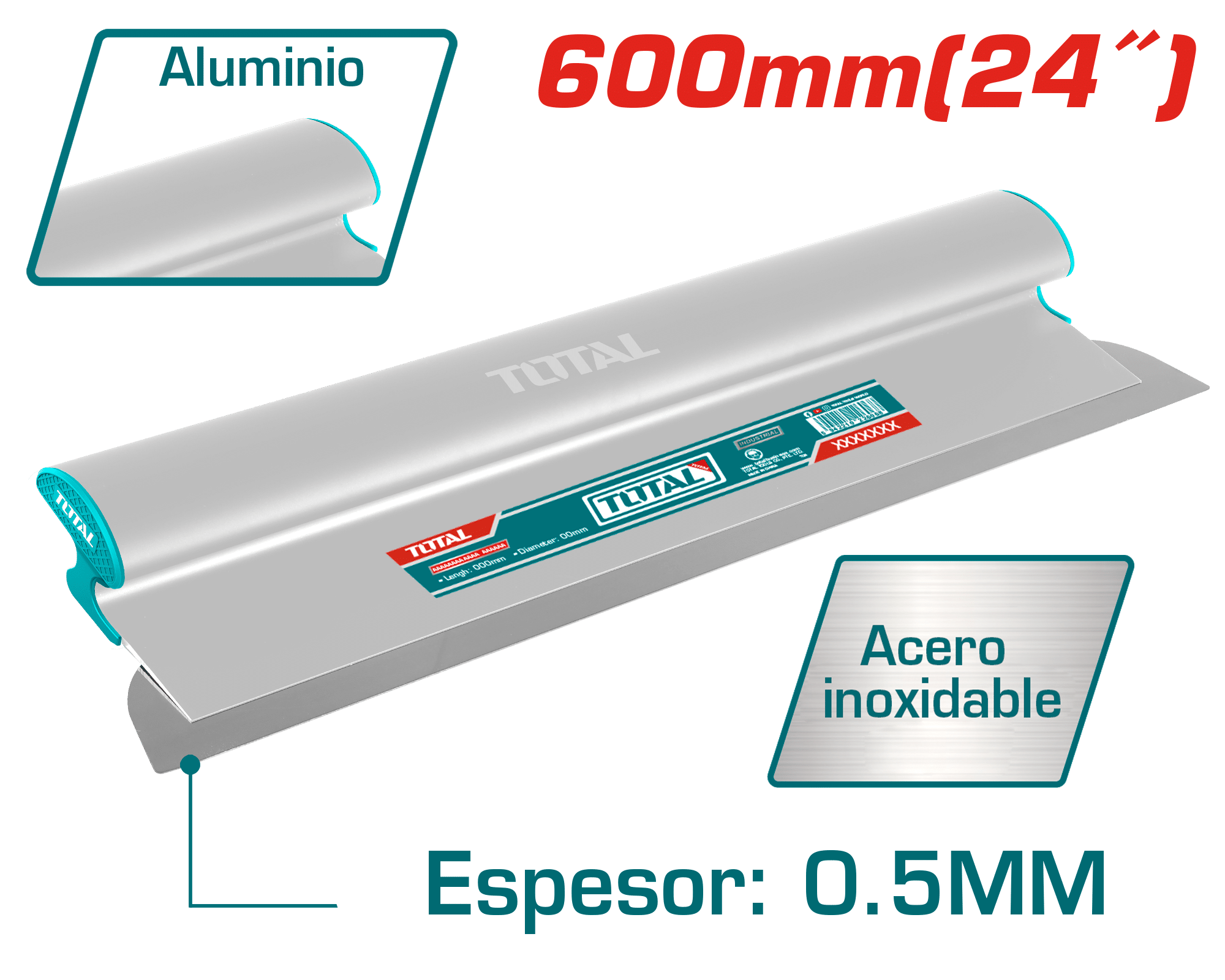 ESPATULA DE EMPASTADO DRYWALL 600MM TH:0.5MM ACERO INOX INDUSTRIAL