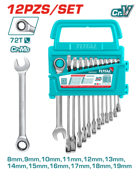 SET LLAVES COMBINACION 12PCS CR-MO 8-19MM 72T INDUSTRIAL