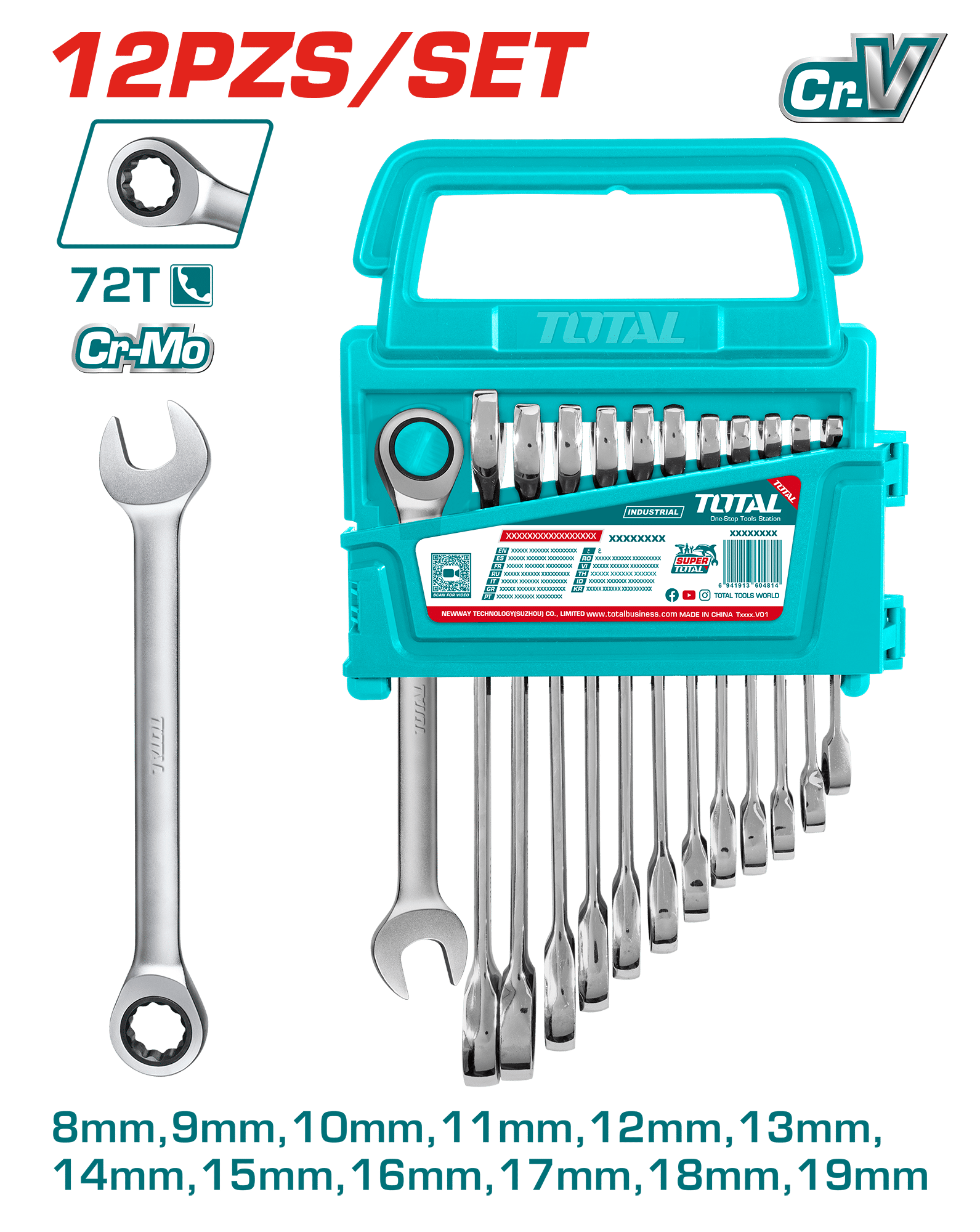 SET LLAVES COMBINACION 12PCS CR-MO 8-19MM 72T INDUSTRIAL