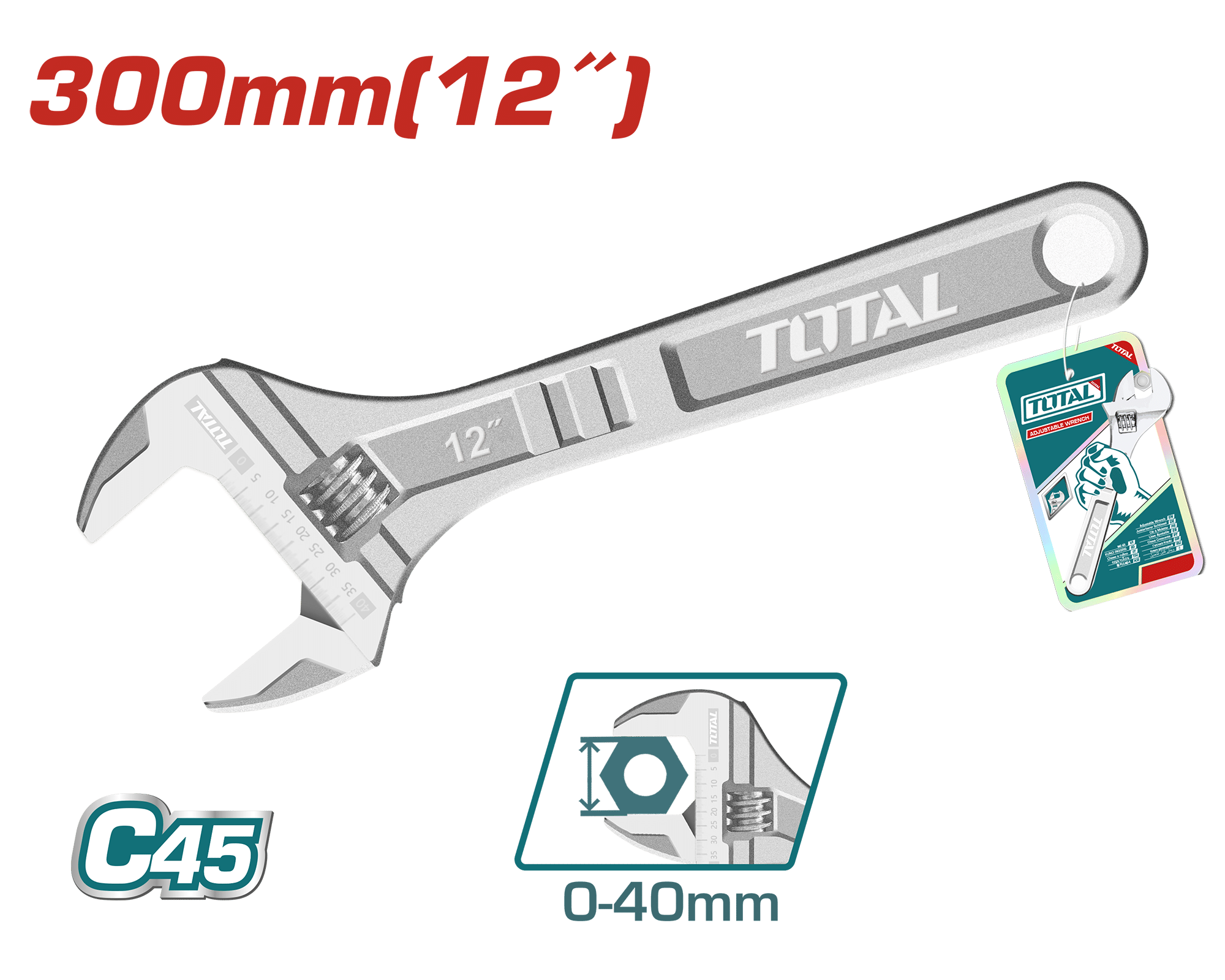 LLAVE AJUSTABLE 300MM 12'' C45 0-40MM