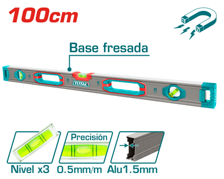 NIVEL BURBUJA 100CM B:3 ALUMINIO 1.5MM PRES:0.5MM SUPER MAGNETICO