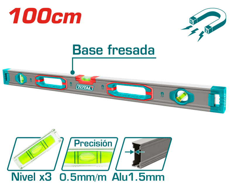 NIVEL BURBUJA 100CM B:3 ALUMINIO 1.5MM PRES:0.5MM SUPER MAGNETICO